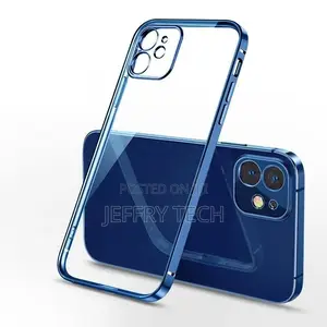 For iPhone 12 - Clear Silicone Case With Blue Edge