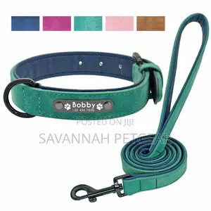 Vip Pu Leather Personalized Dog Id Tag Collar and Leash Set