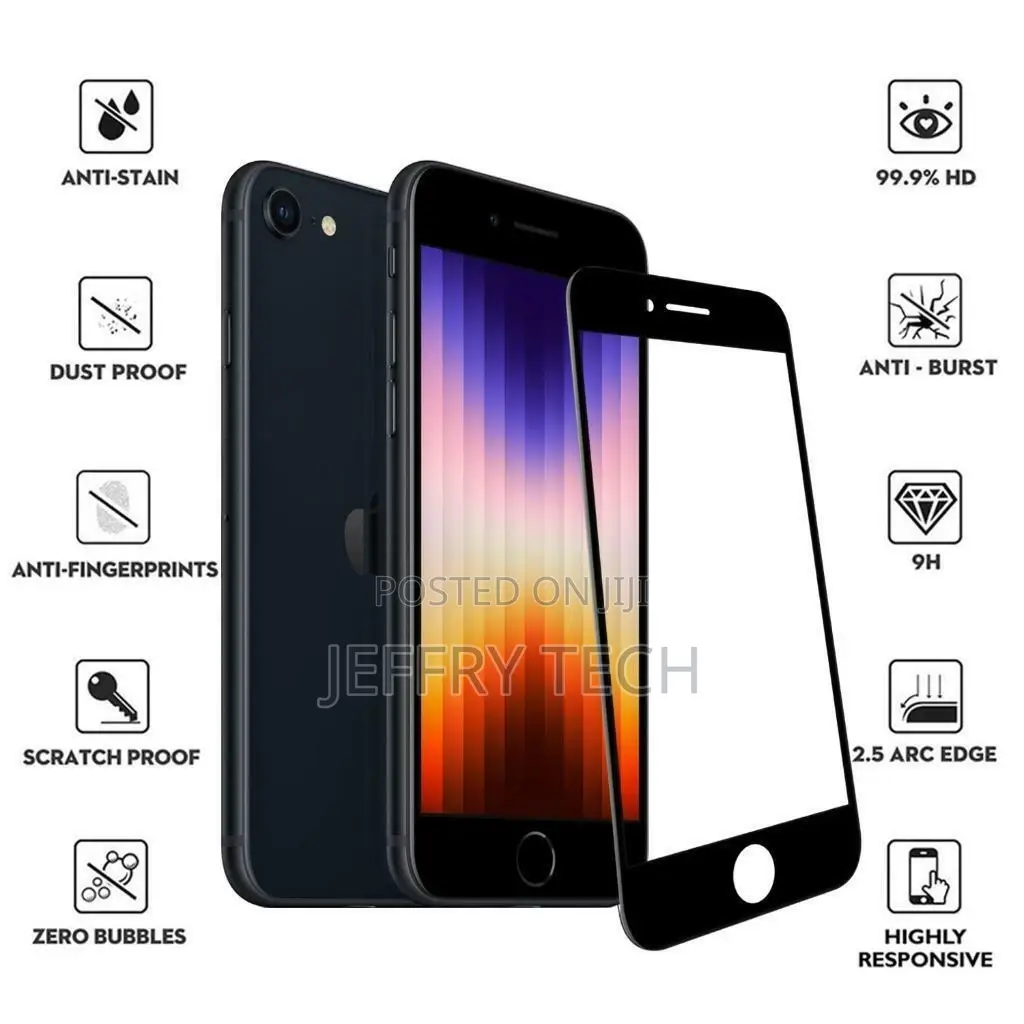 For iPhone SE 8 Full Coverage Tempered Glass Scr