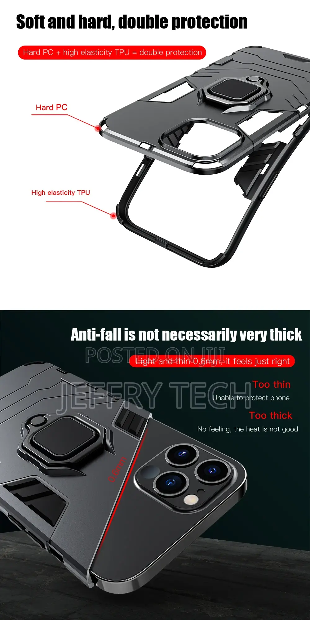 Shockproof Armor Case for iPhone 13 Pro Max 12 Mini Ring Sta