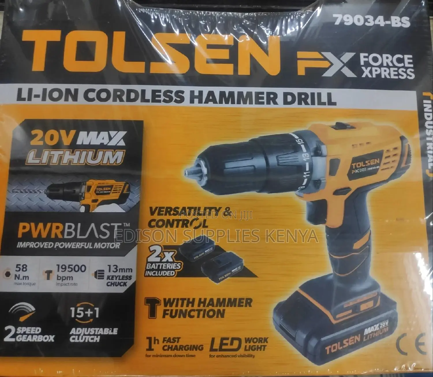 Cordless Drill Hammer Drill Tolsen Drill 20V + 2 Batteries
