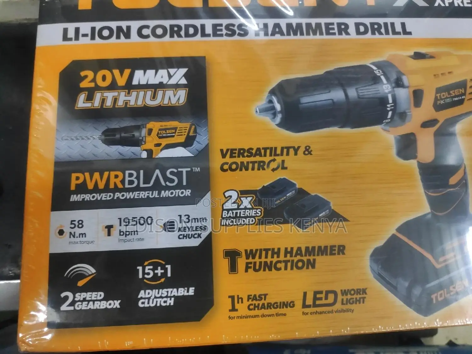 Cordless Drill Hammer Drill Tolsen Drill 20V + 2 Batteries