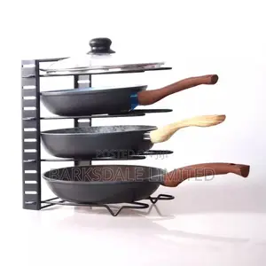 Adjustable Pans Pots Rack for Kitchen Lid Holder Black Metal