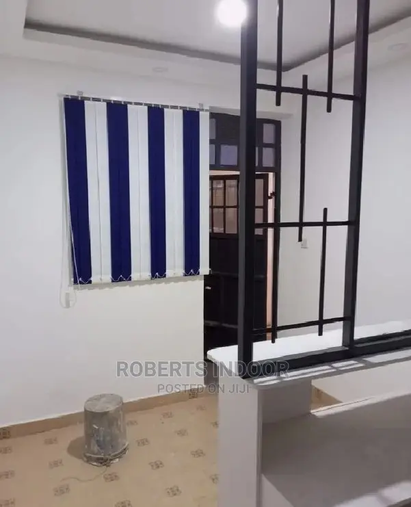 Blue and White Vertical Window Blinds