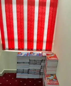 Blended Red and White Vertical Window Blinds