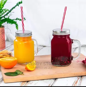 Mason Jars With Handle, Cover Reusable Straw