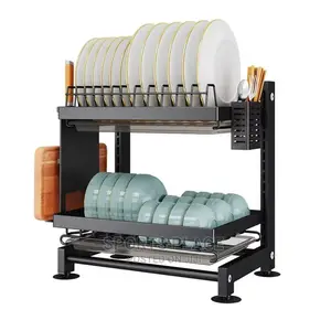 Adjustable Height Dish Drying Rack With Drainboard - 2tier