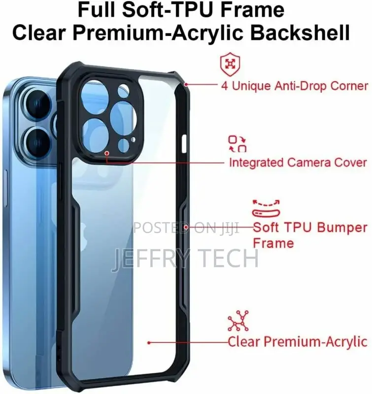 iPhone 13 Pro Max Case Shockproof Soft TPU Frame Clear Acryl