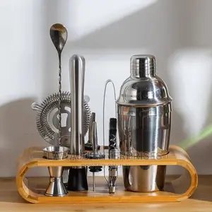 12pcs Set Cocktail Shaker Bartender Kit+Stylish Wooden Stand
