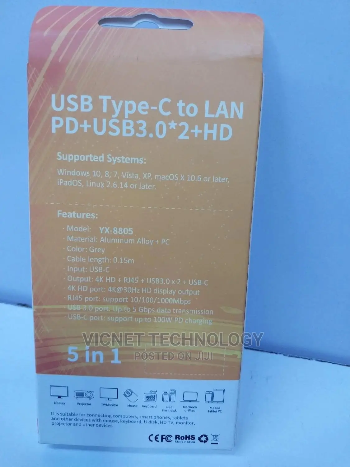 5 in 1 USB C Hub With Hdmi, Usb3.0 Ethernet