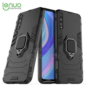 Case for Huawei Y8p Silicone PC Metal Ring Holder Cover - Bl
