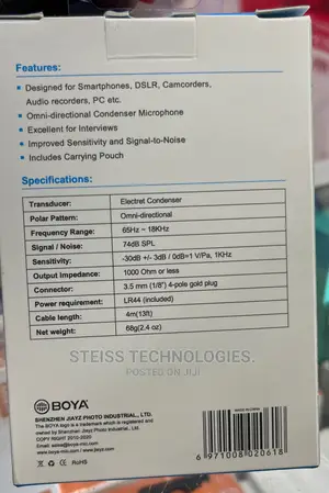 Dual Omni Directional Lavalier Mic.