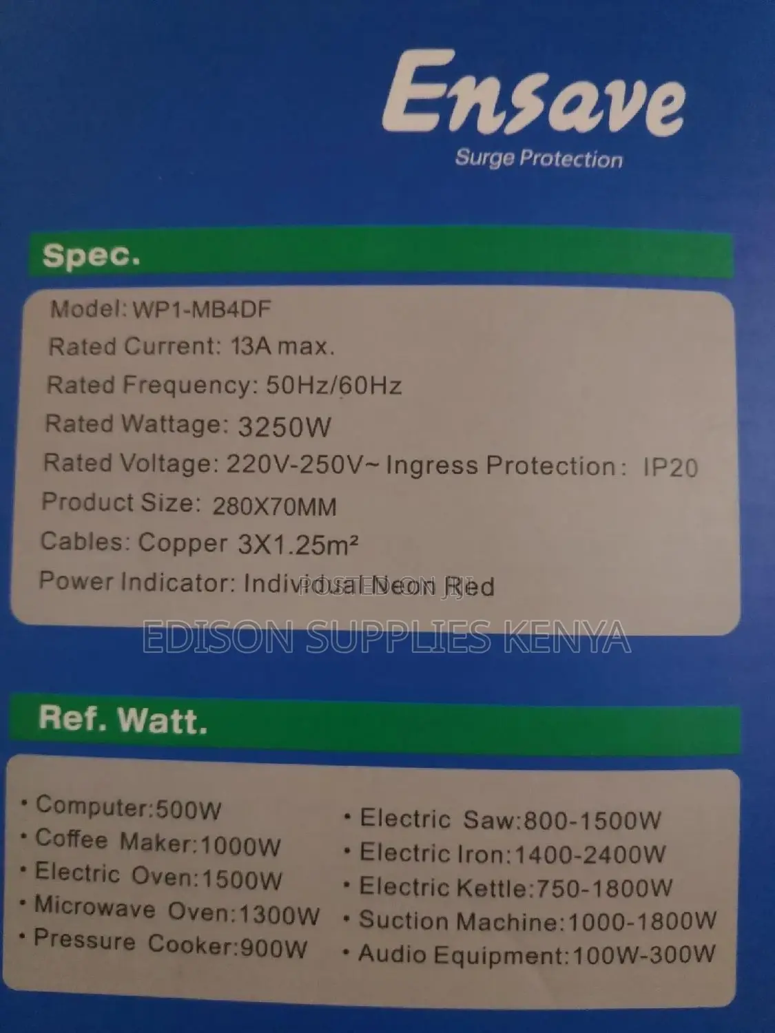 Ensave Extension Cable 4 Way With Surge Protect Multiplug