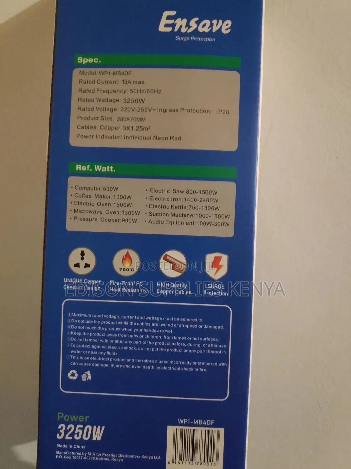 Ensave Extension Cable 4 Way With Surge Protect Multiplug