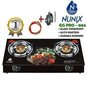 Complete 2 Burner Glass Top Cooker With Pipe+Regulator.
