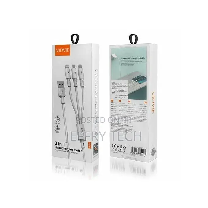 Vidvie USB Cable 3 in 1 - Lightning + Micro + Type C - 120 C