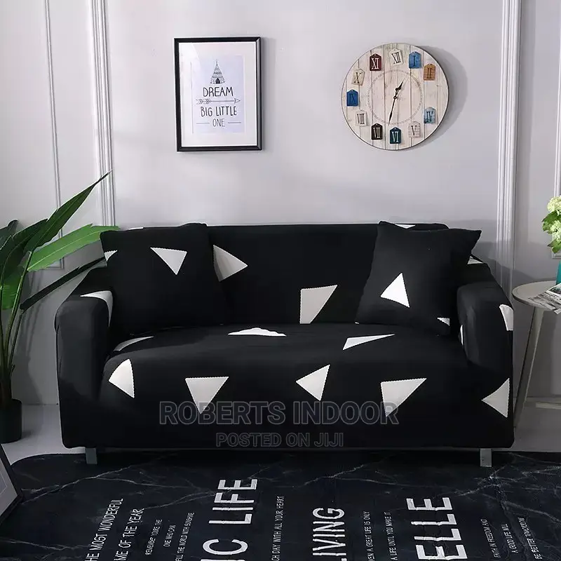 Black and White Polyester 5sitter Sofa Cover
