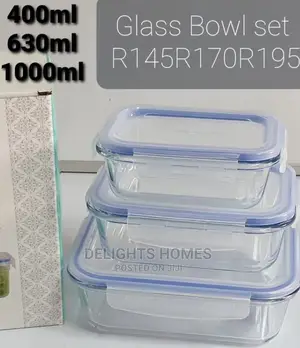 3pcs Square Glass Storage Bowl Set