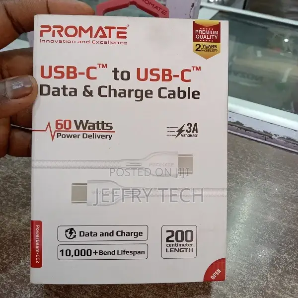 Promate USB-C to USB-C Cable, Ultra-Fast 60W Power Delivery
