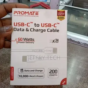 Promate USB-C to USB-C Cable, Ultra-Fast 60W Power Delivery