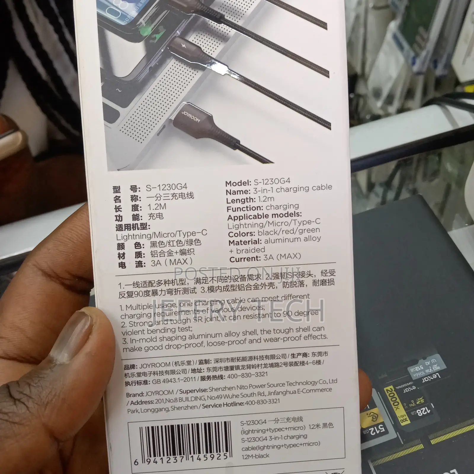 Joyroom 3in1 Short Cable USB Cable - Lightning / USB Type C