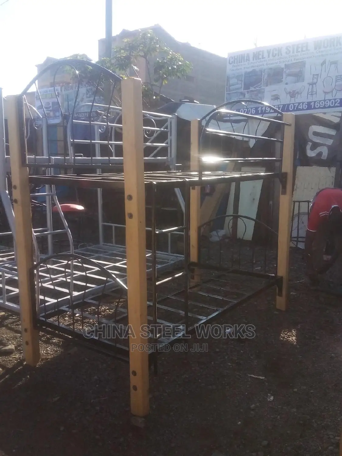 Metalic Frame Mahogany Stands Double Decker