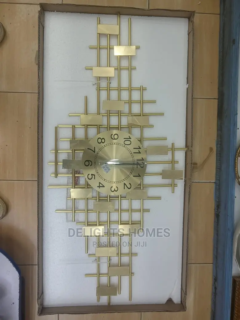 Large Gold Metal Sunburst Wall Clock