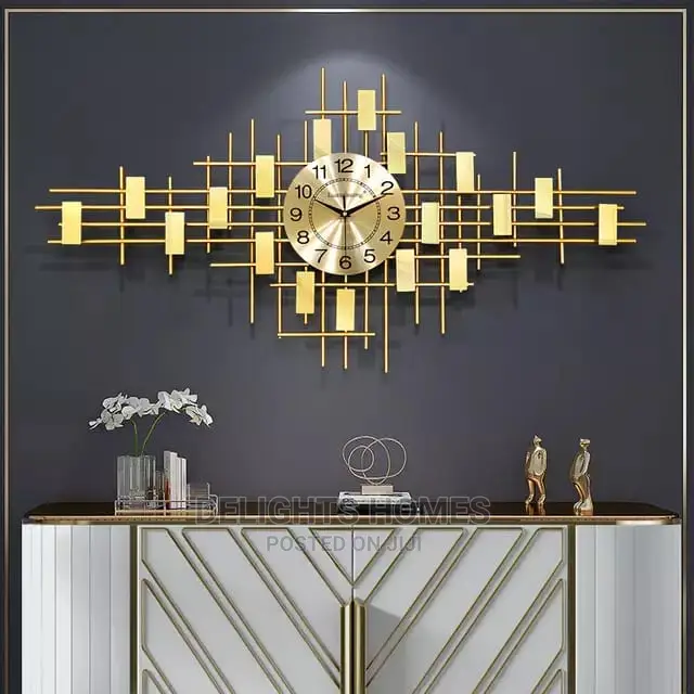Large Gold Metal Sunburst Wall Clock
