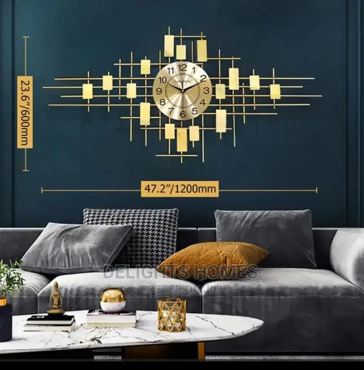 Large Gold Metal Sunburst Wall Clock