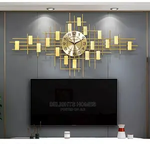 Large Gold Metal Sunburst Wall Clock
