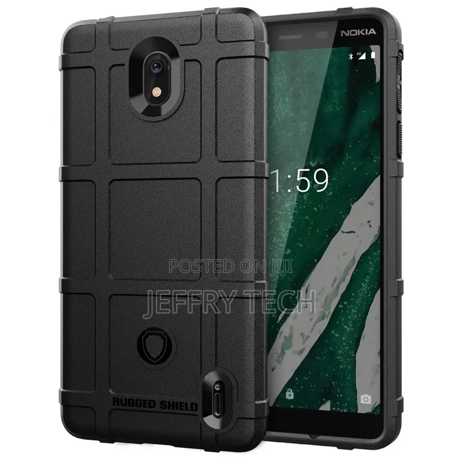 Grid Texture Tough Shockproof Case for Nokia 1 Plus - Black