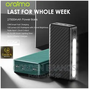 Oraimo 27000 Mah Power Bank, Last 1 Wk + 3level Bright Torch