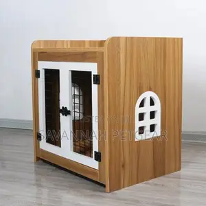 Walnut Indoor Wooden Dog House Crate, With Pull Tray
