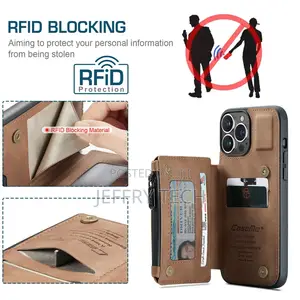 Caseme iPhone 13 Pro Max Zipper Leather Wallet Case With RFI