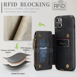 Caseme iPhone 14 Leather Zipper Wallet Case With Wrist Strap