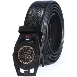 Men's Casual Leather Belt With Alloy Watchlike Buckle