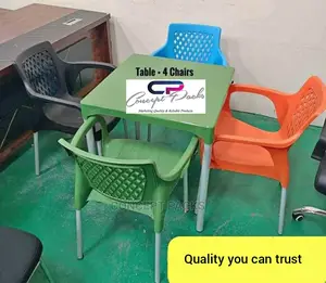 4 Strong Metal Tubing Chairs + Metal Table Set.