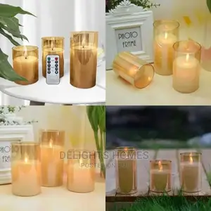 A Set of 3 Led Smokeless Non Drip Candles With a Remote Control-Hg