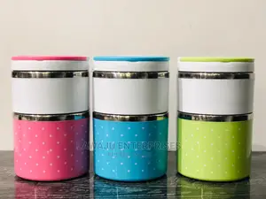 Stainless Steel 2 Layer Lunch Box Polkdot Handle Grip 930ml