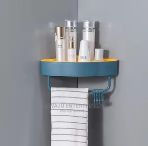 Bathroom Corner Double Layer Triangular Shelf With Hooks
