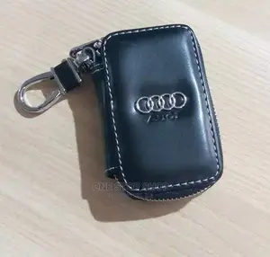 Audi Zipper Leather Cover Pouch Black With Keychain Ring