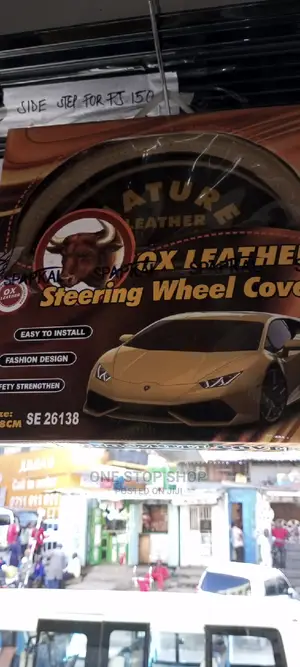 Black OX Leather Steering Wheel Cover