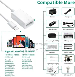 USB Female OTG Connector Adapter Cable for Apple iPhone Ipa