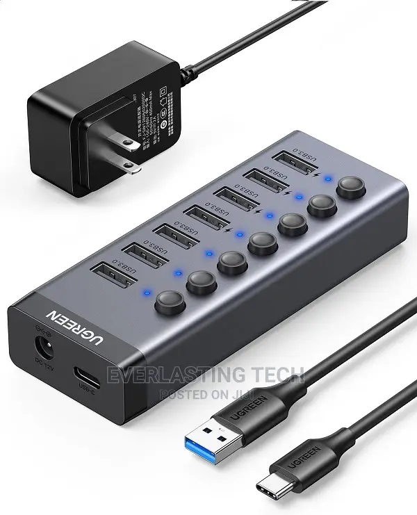 UGREEN 7-Port Powered USB 3.0 Hub US Power Adaptor