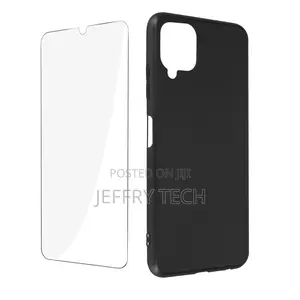 Case for Samsung Galaxy A12 Soft Black and Tempered Glass 9H