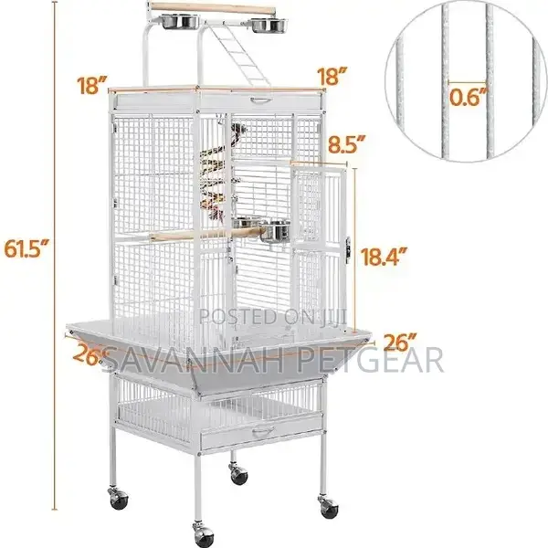 Rolling Metal Parrot Cage With Playtop