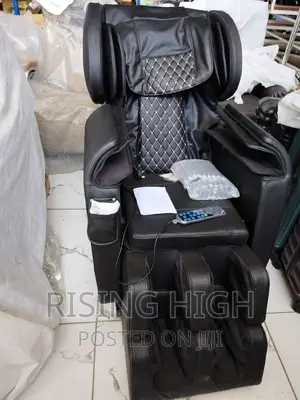 Black Massage Chair, Durable Leather, Wood And Iron Frame.