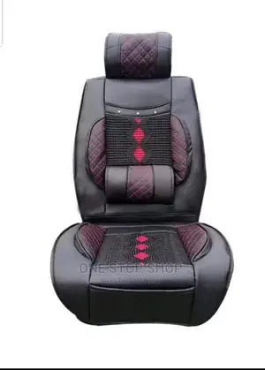 Black With Red Stitches Leather 5 Seater Seat Cover