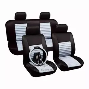 5pcs Grey_black Heavy Fabric Seat Cover + Steering+ Belt Pad
