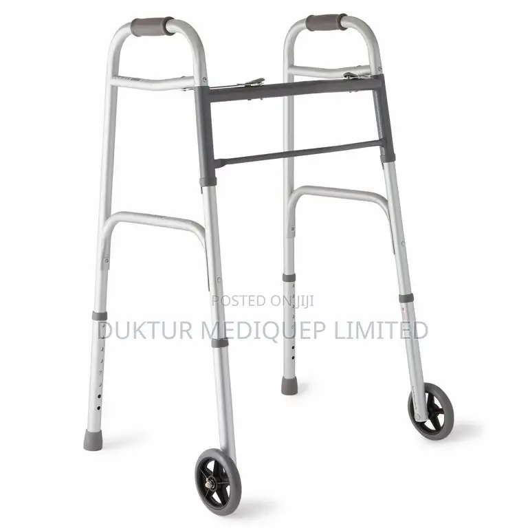 Two-button Folding Walker With 5" Wheels, Aluminum Frame